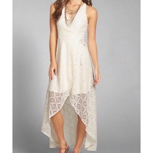 Abercrombie & Fitch Maxi Wrap Dress Womens Small Ivory Hi Low Boho Romantic Lace - Picture 1 of 10